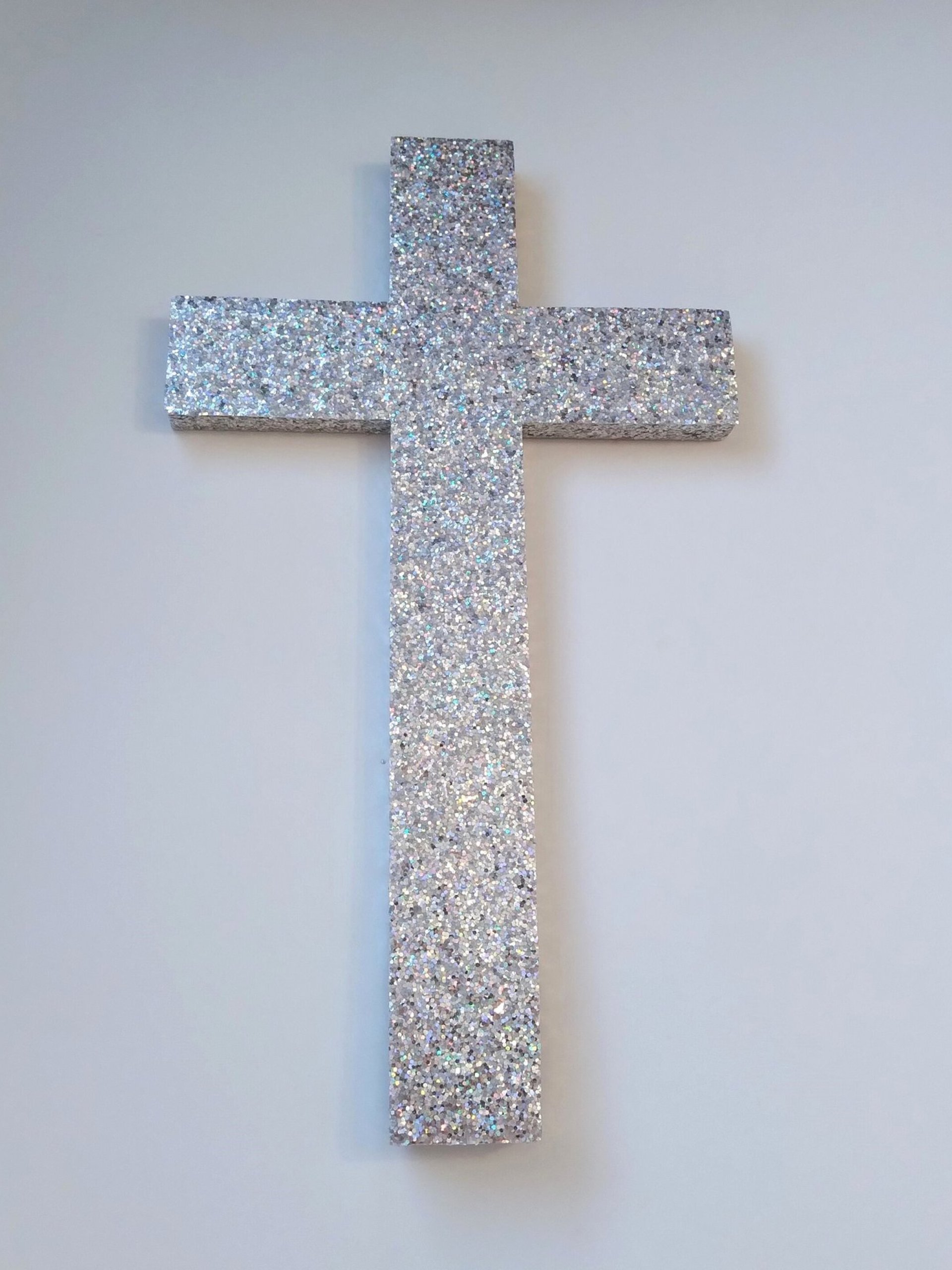 Chunky Glitter Cross- Sparkling Wall Cross in Iridescent Silver, Silver or Gold,  9.5" or 12"