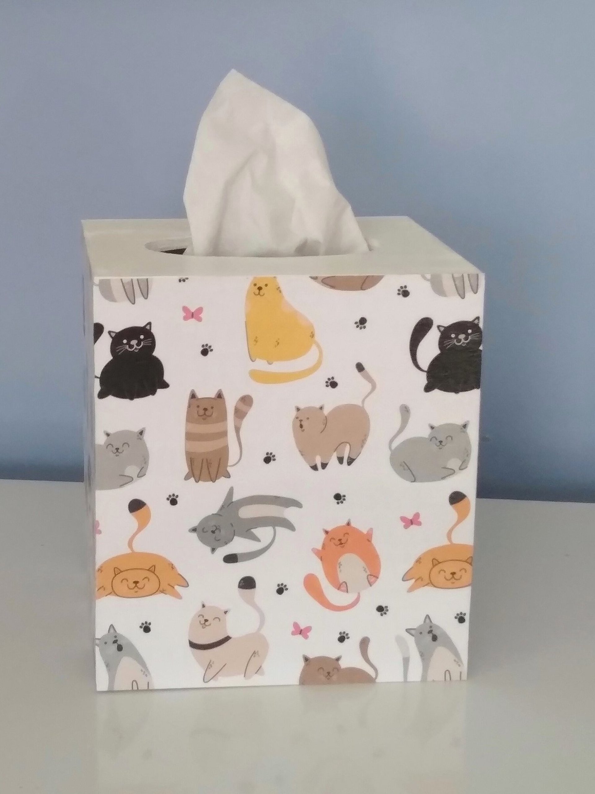 Cat Tissue Box Cover - Decoupage square tissue holder with multi color cats