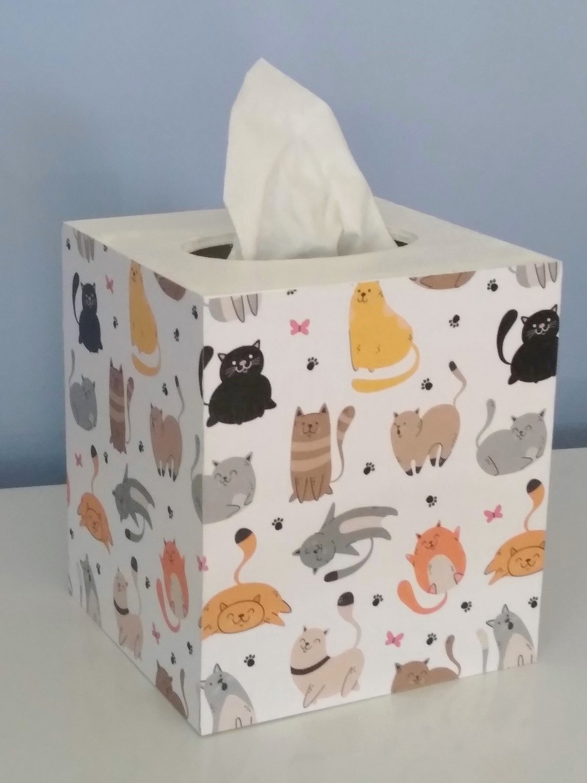 Cat Tissue Box Cover - Decoupage square tissue holder with multi color cats