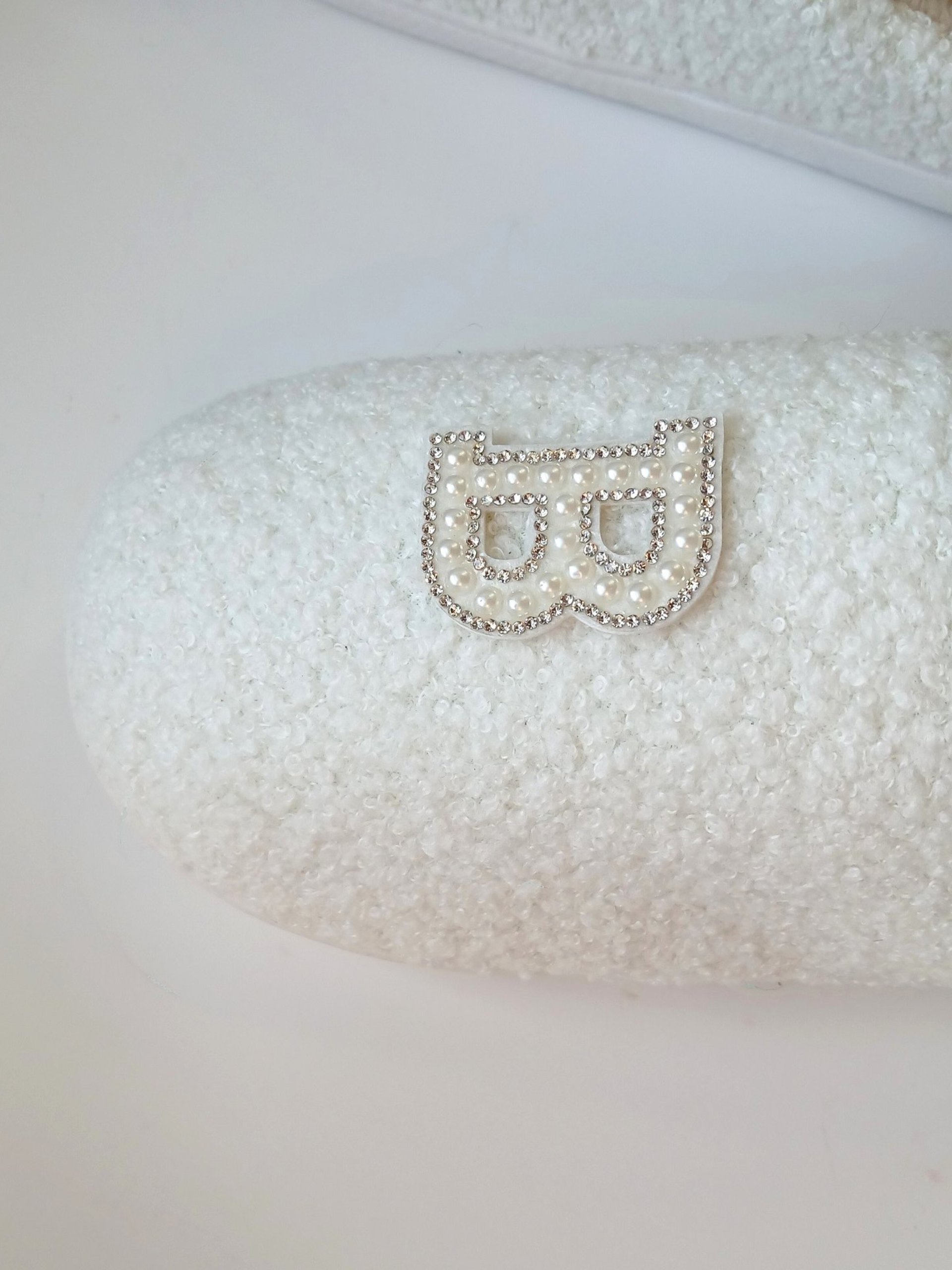 Bling Letter Slippers -  Ivory & tan with pearl rhinestone initials