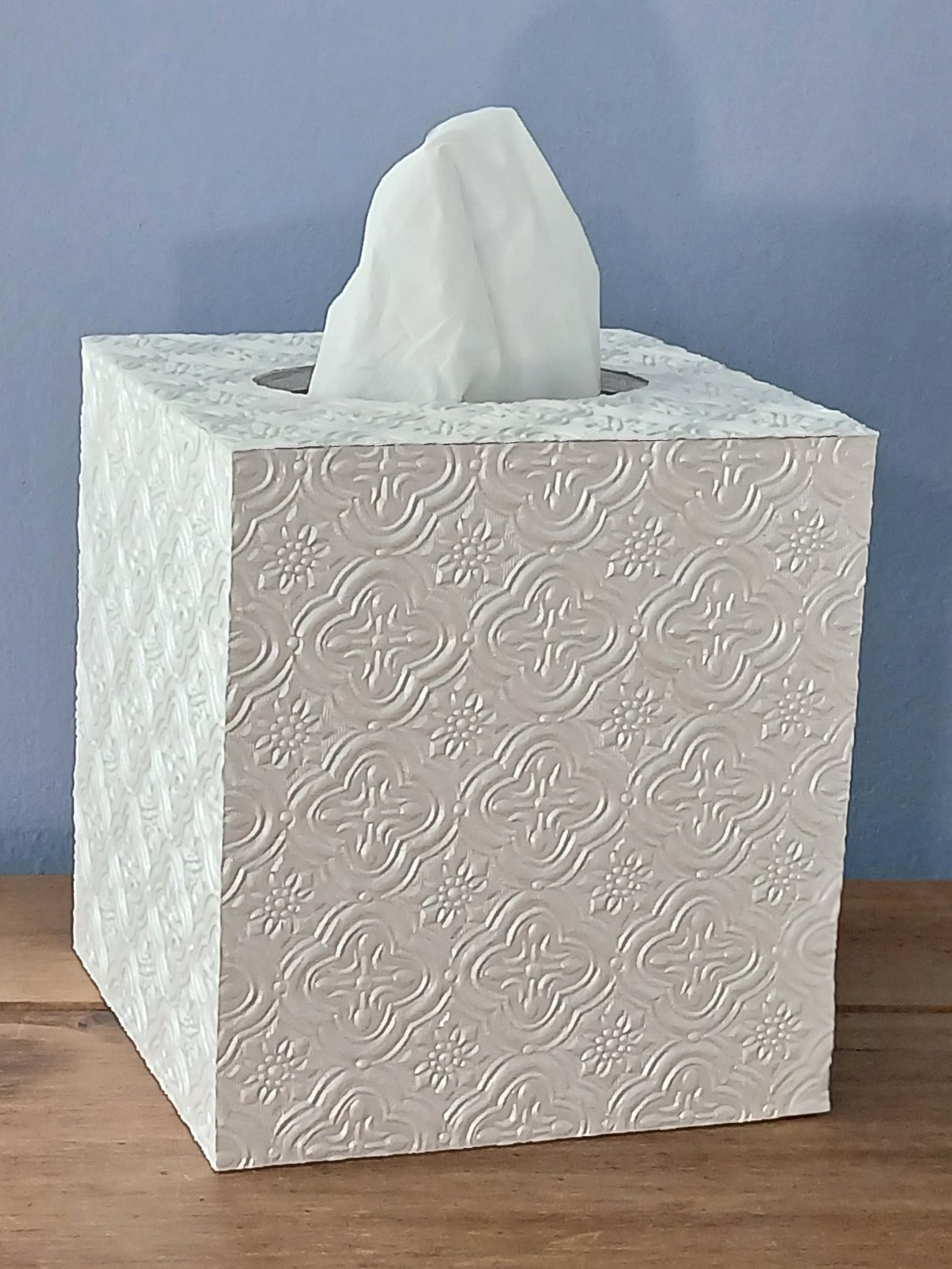 Ivory Medallion Tissue Box Cover - Decorative embossed square tissue holder