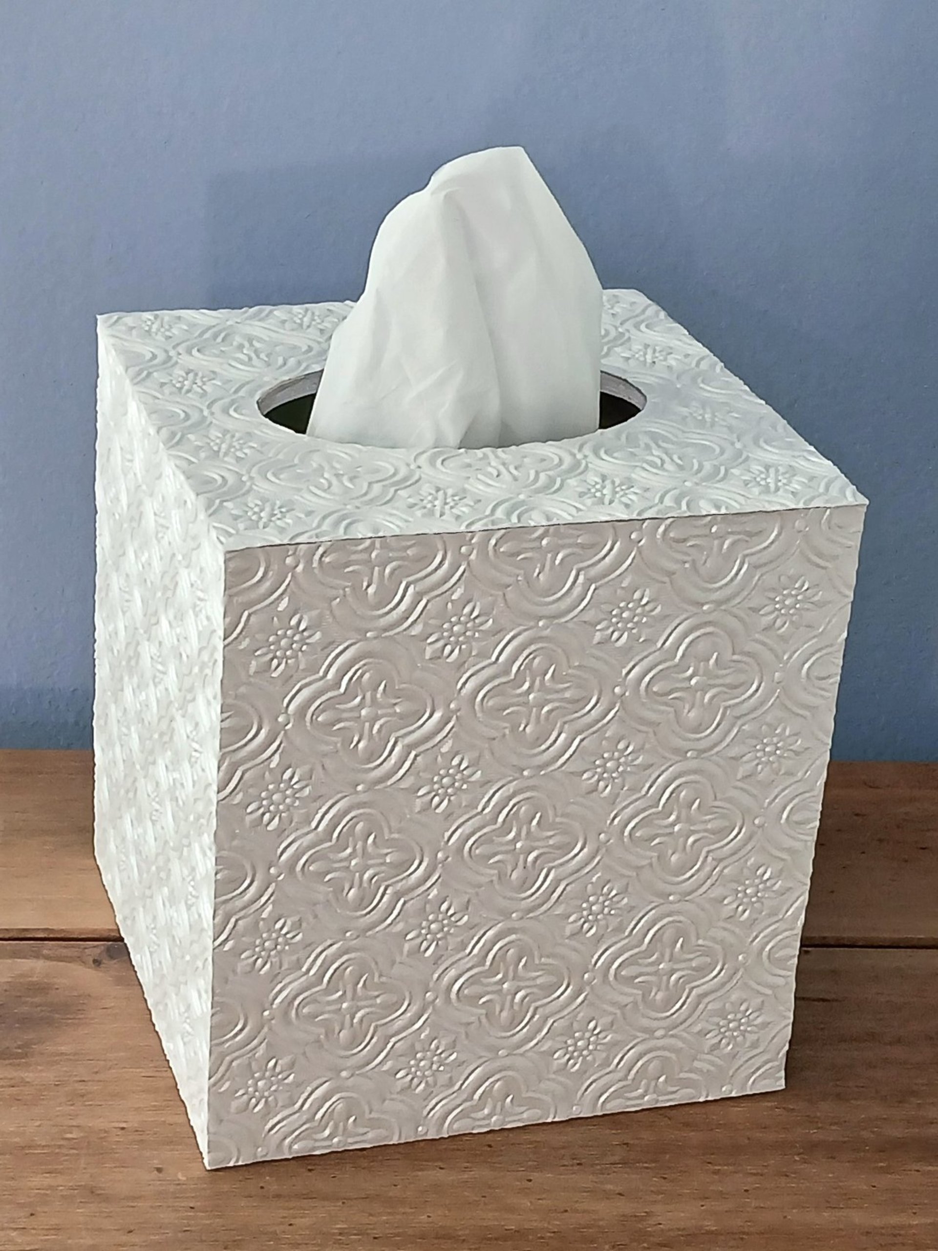 Ivory Medallion Tissue Box Cover - Decorative embossed square tissue holder