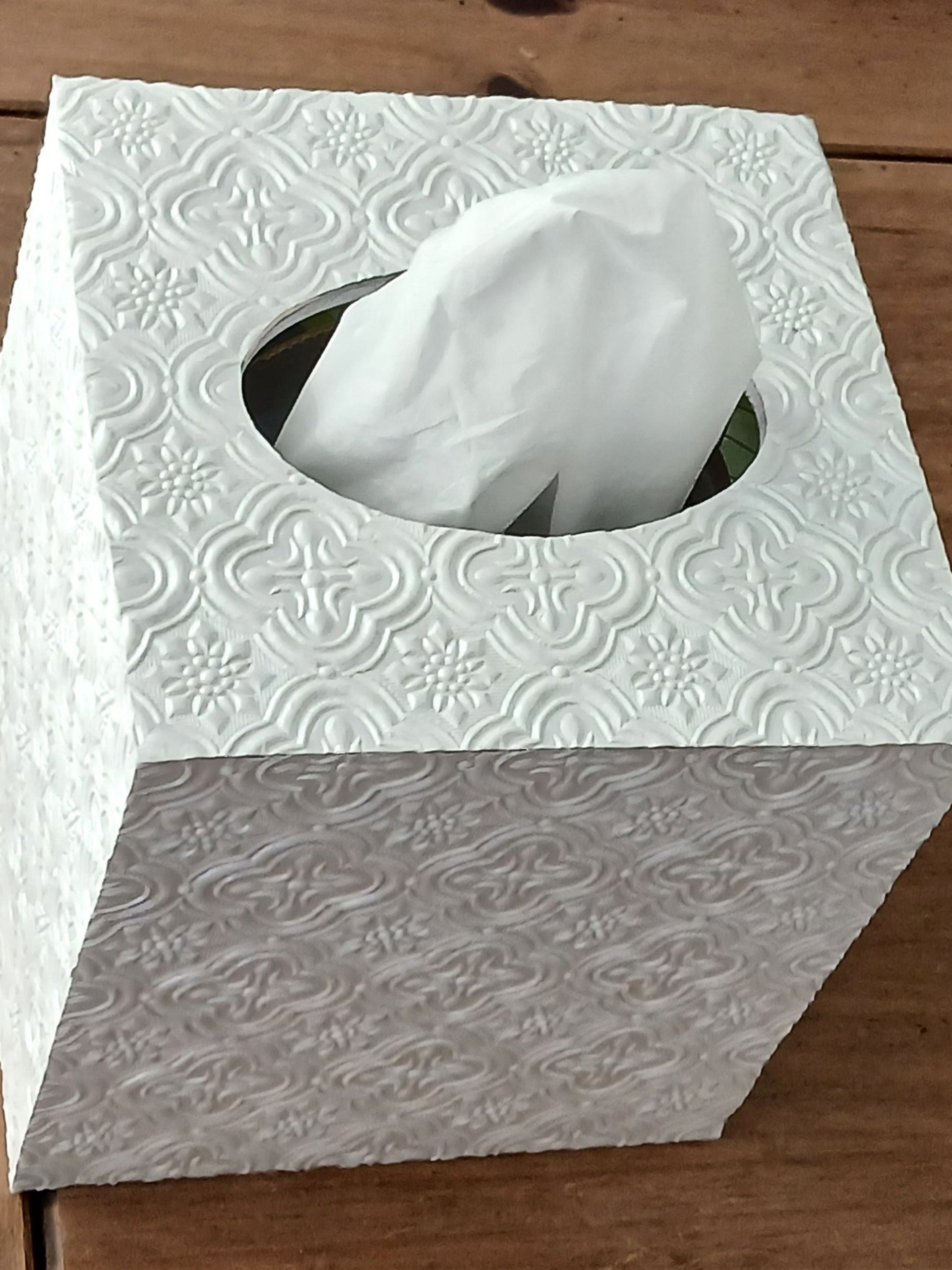 Ivory Medallion Tissue Box Cover - Decorative embossed square tissue holder