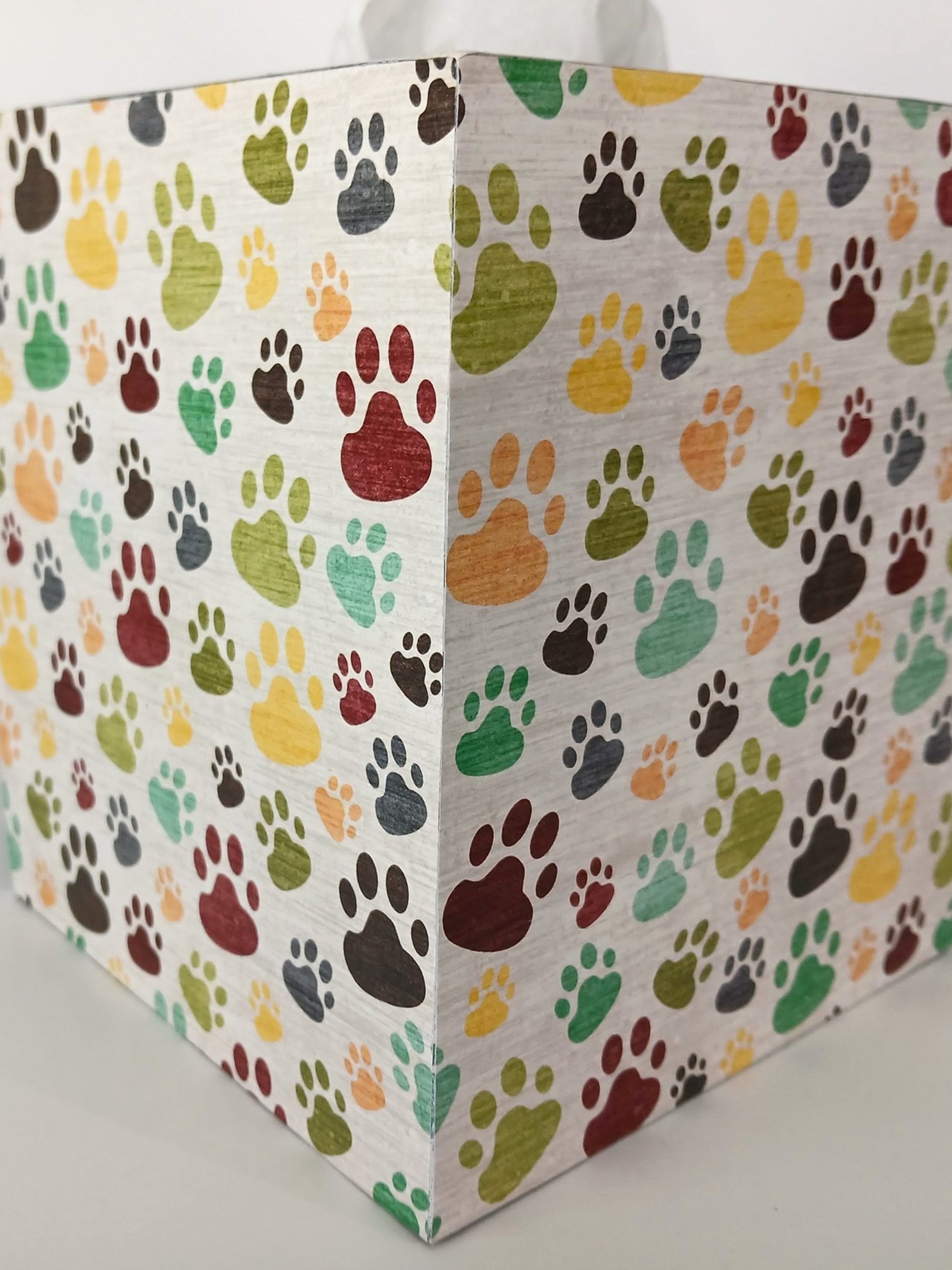 Paw Print Tissue Box Cover - Decoupage multi color paws tissue holder