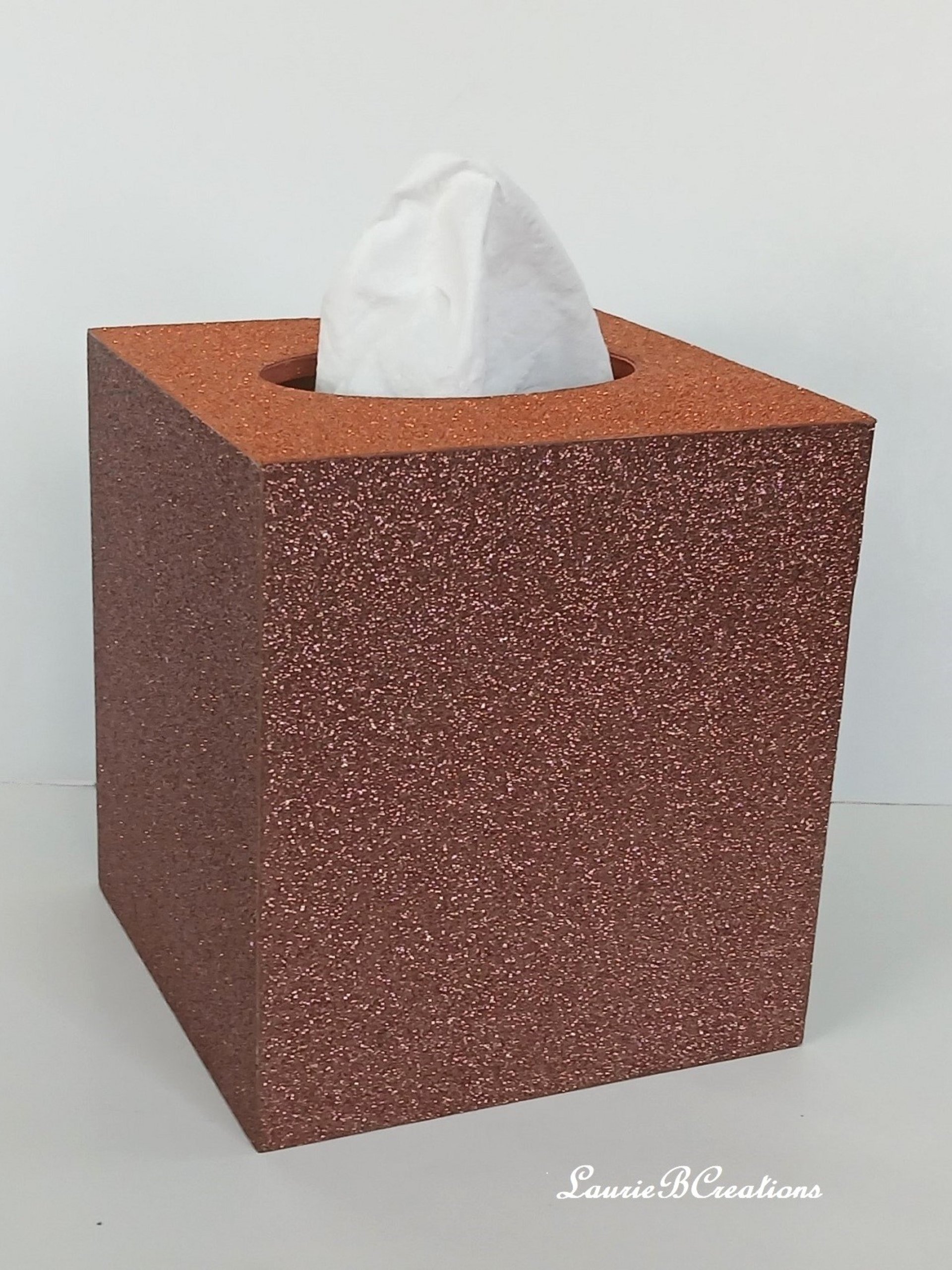 Fall Glitter Tissue Box Cover - Sparkling fine glitter tissue holder in orange with brown or copper, Autumn decor
