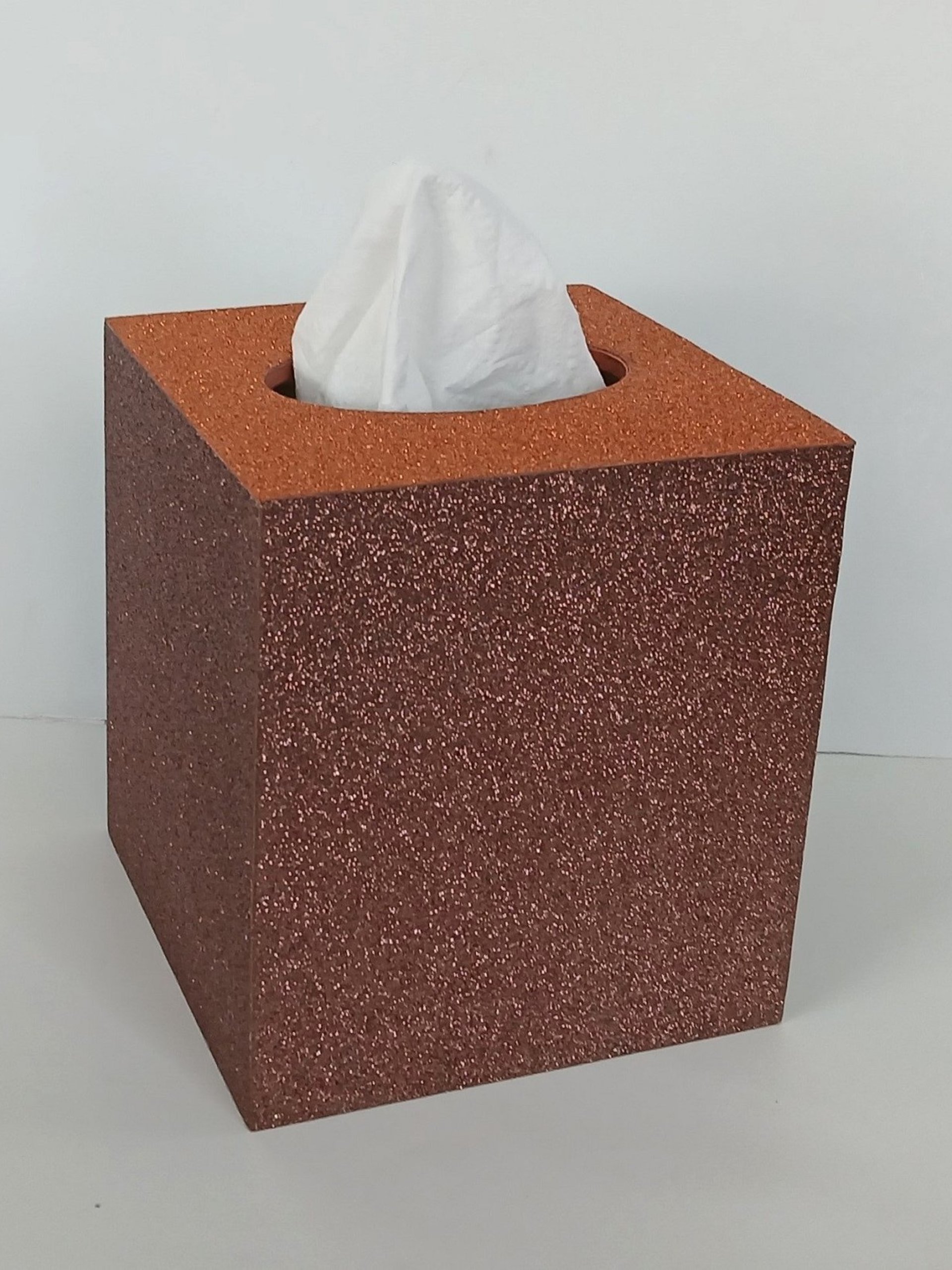Fall Glitter Tissue Box Cover - Sparkling fine glitter tissue holder in orange with brown or copper, Autumn decor