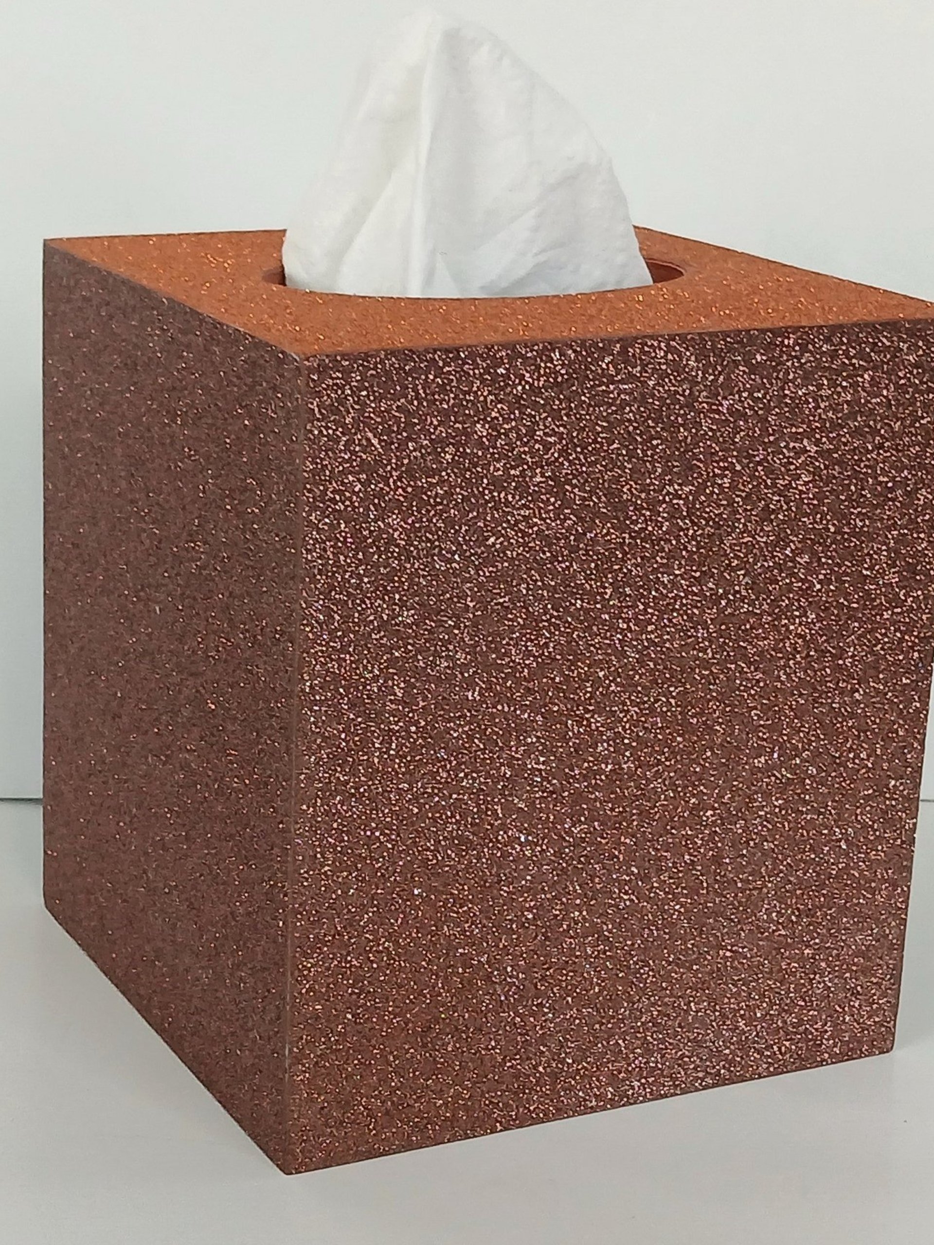 Fall Glitter Tissue Box Cover - Sparkling fine glitter tissue holder in orange with brown or copper, Autumn decor