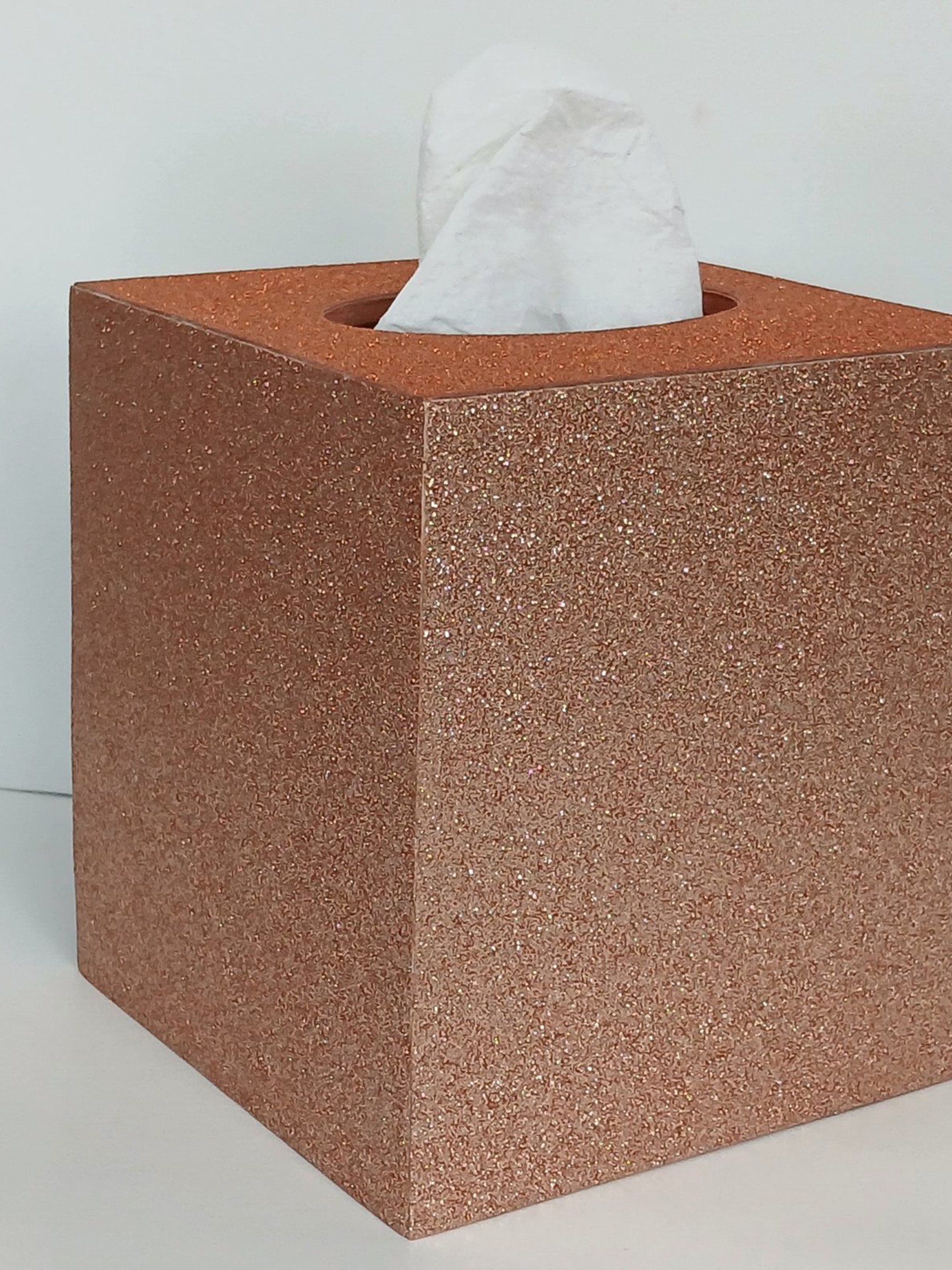 Fall Glitter Tissue Box Cover - Sparkling fine glitter tissue holder in orange with brown or copper, Autumn decor