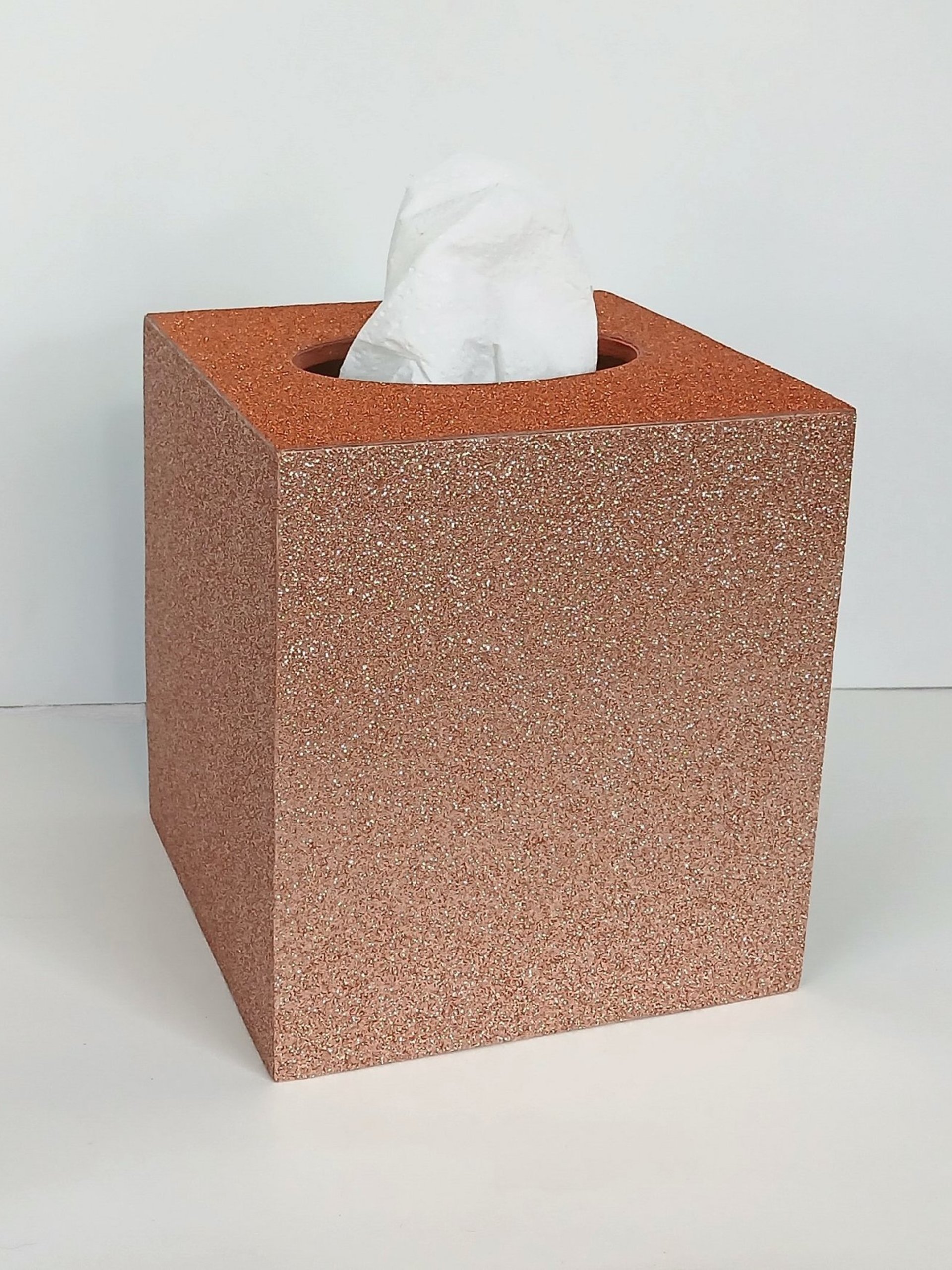 Fall Glitter Tissue Box Cover - Sparkling fine glitter tissue holder in orange with brown or copper, Autumn decor