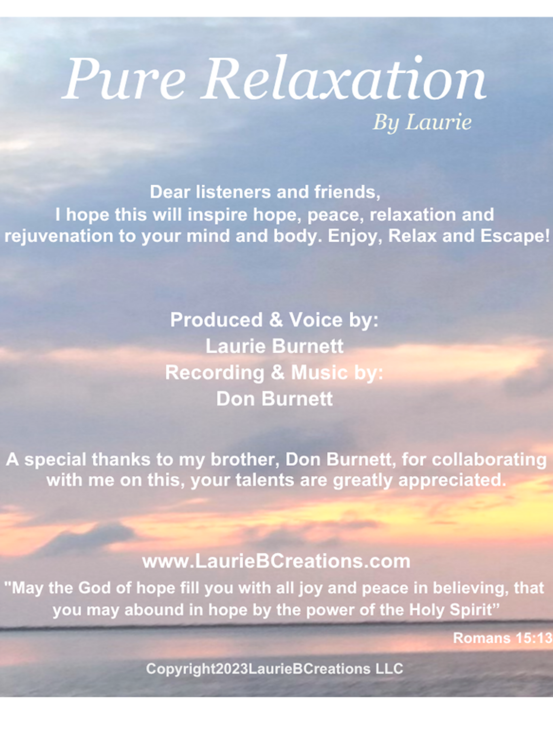 Pure Relaxation By Laurie - Relaxing voice guided meditation w/peaceful music for stress relief, insomnia, calming - digital download
