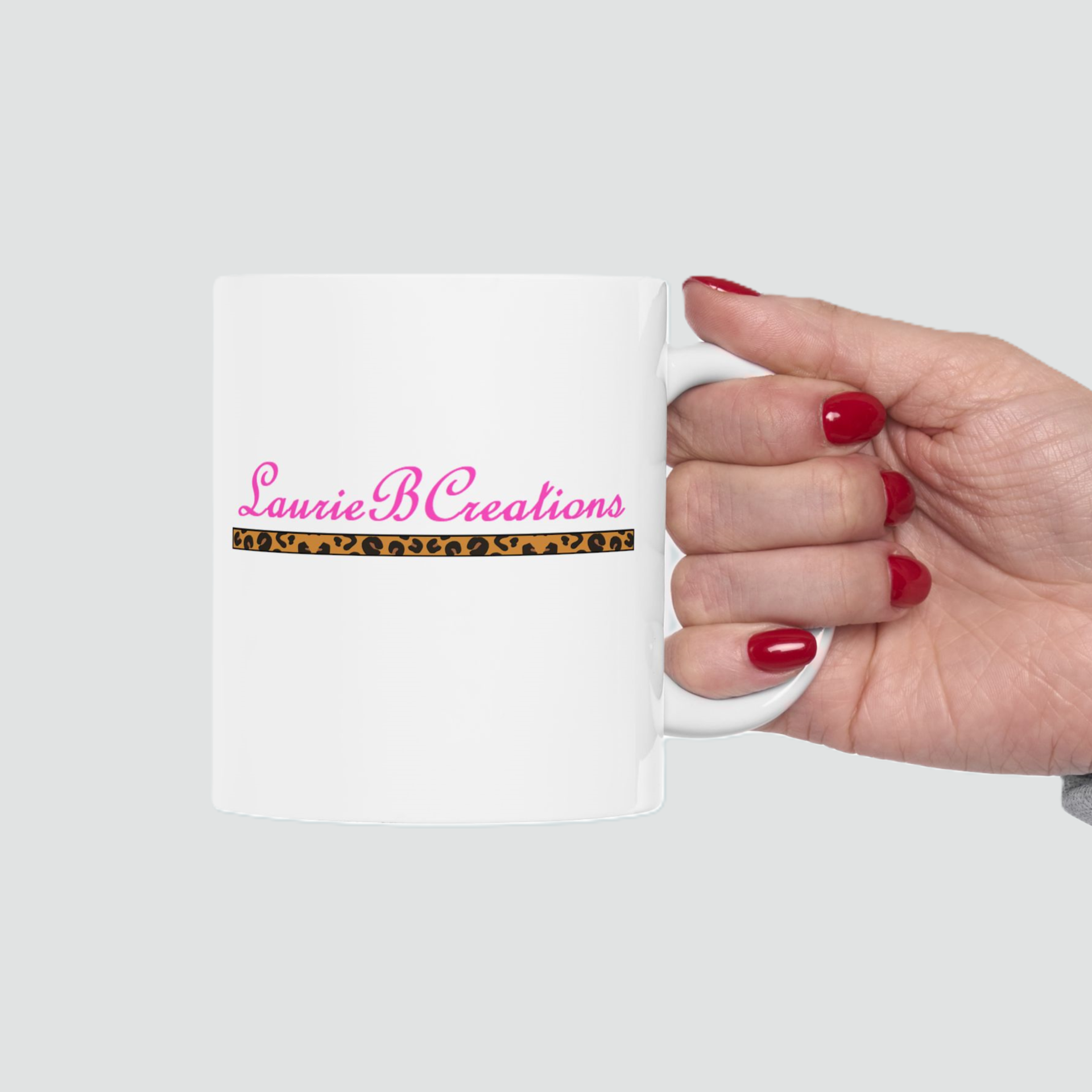 LaurieBCreations Ceramic Mug  - 11 oz. white with pink and animal print 