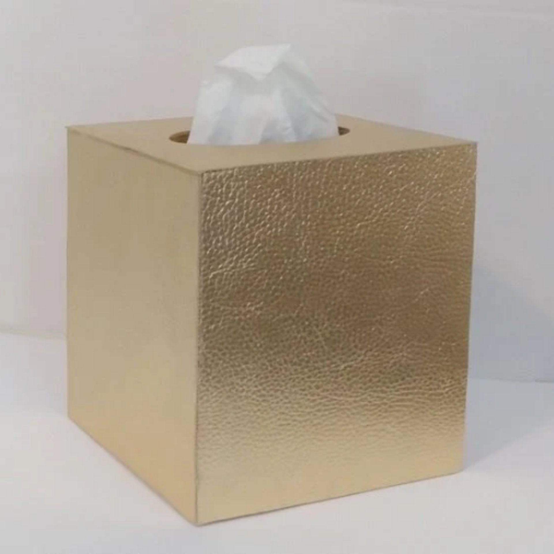 Metallic Gold Tissue Box Cover - Textured vinyl tissue holder, faux leather square tissue box