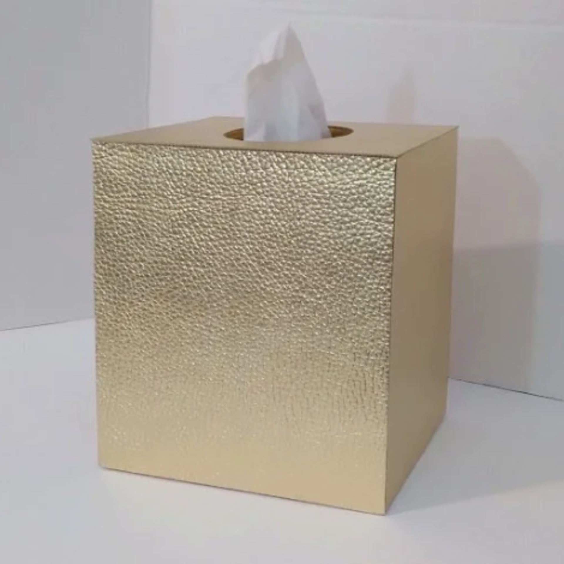 Metallic Gold Tissue Box Cover - Textured vinyl tissue holder, faux leather square tissue box