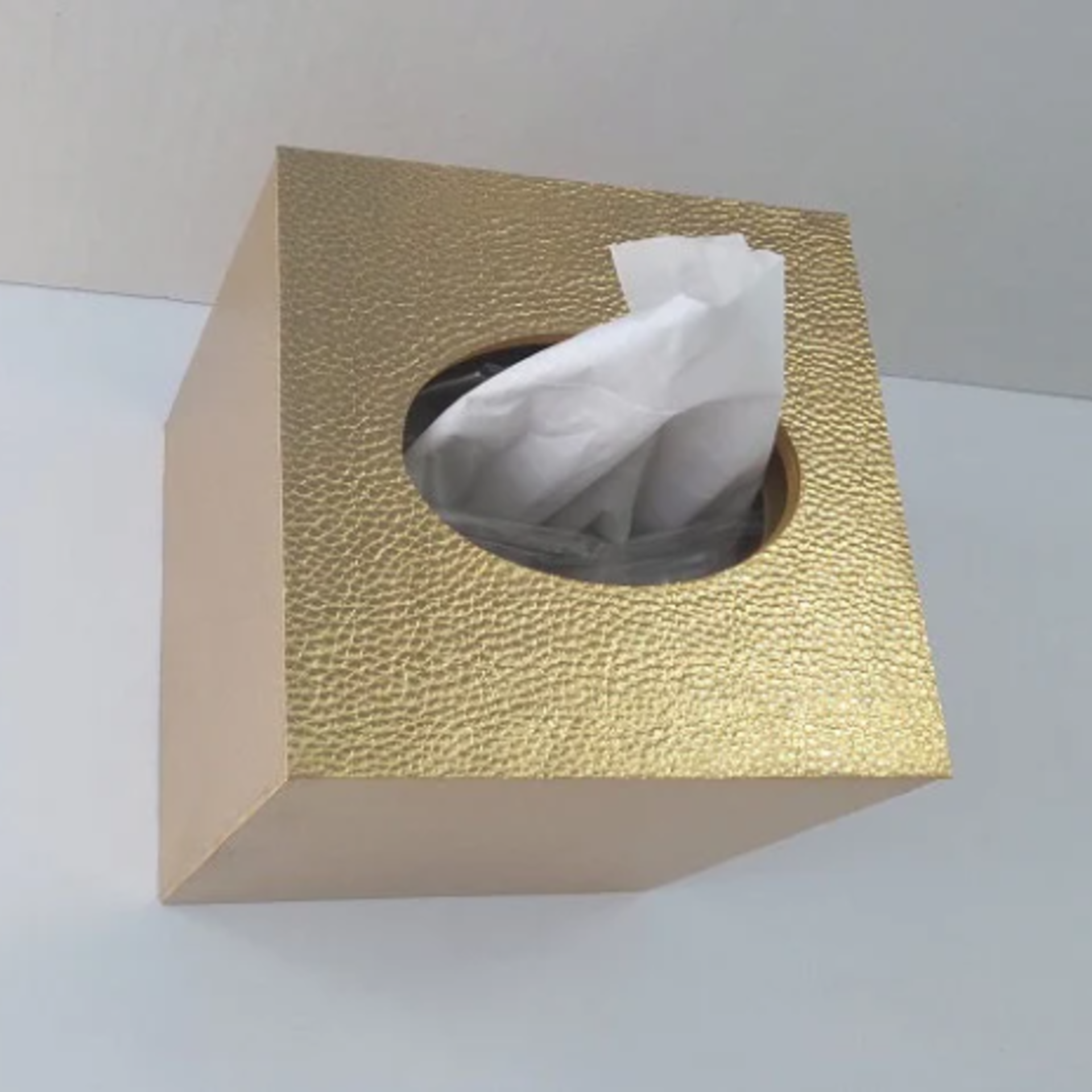 Metallic Gold Tissue Box Cover - Textured vinyl tissue holder, faux leather square tissue box