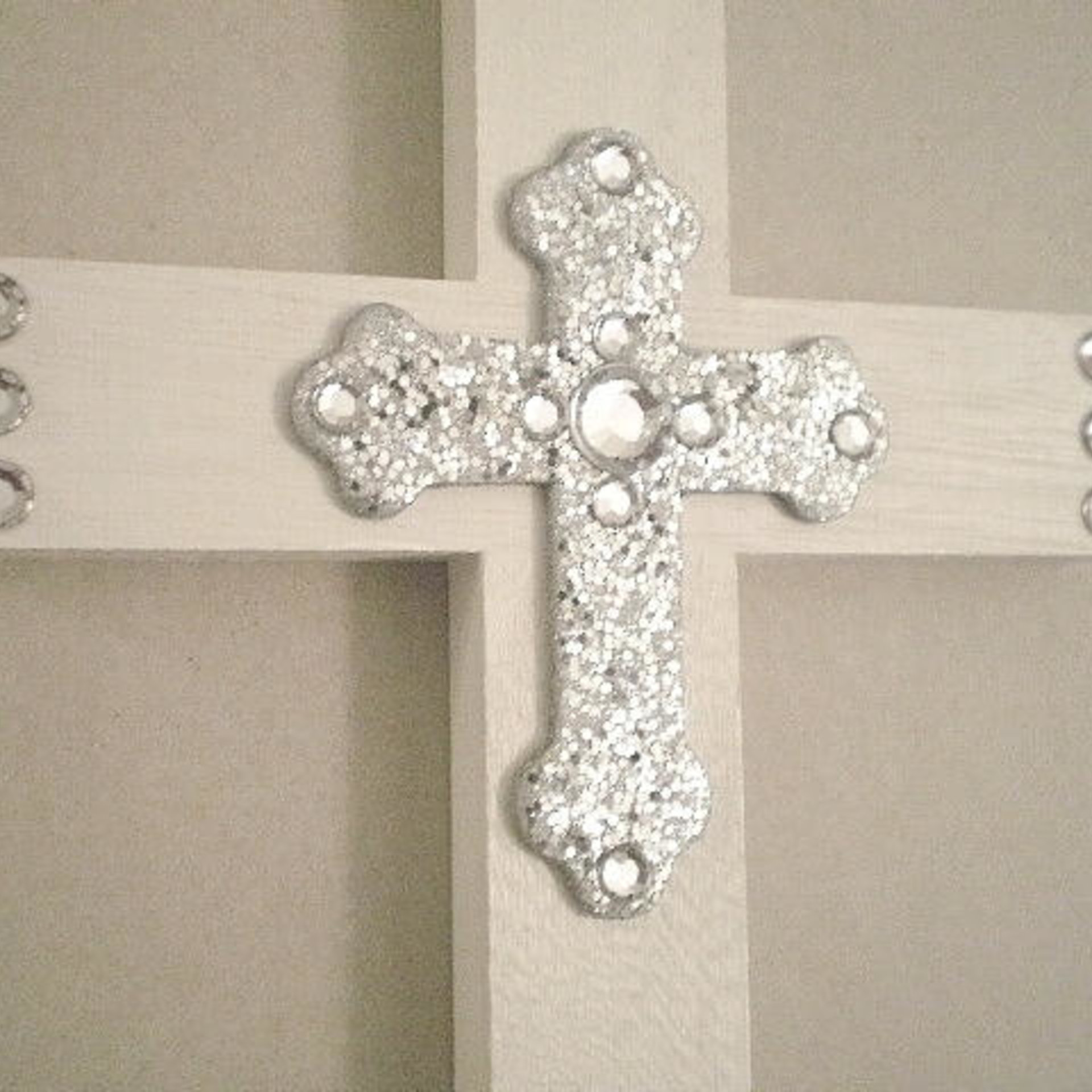 Bling & Glitter Cross- Handpainted Wood Cross in a Variety of Colors w/silver glitter cross and clear rhinestones - 9.5" or 12"