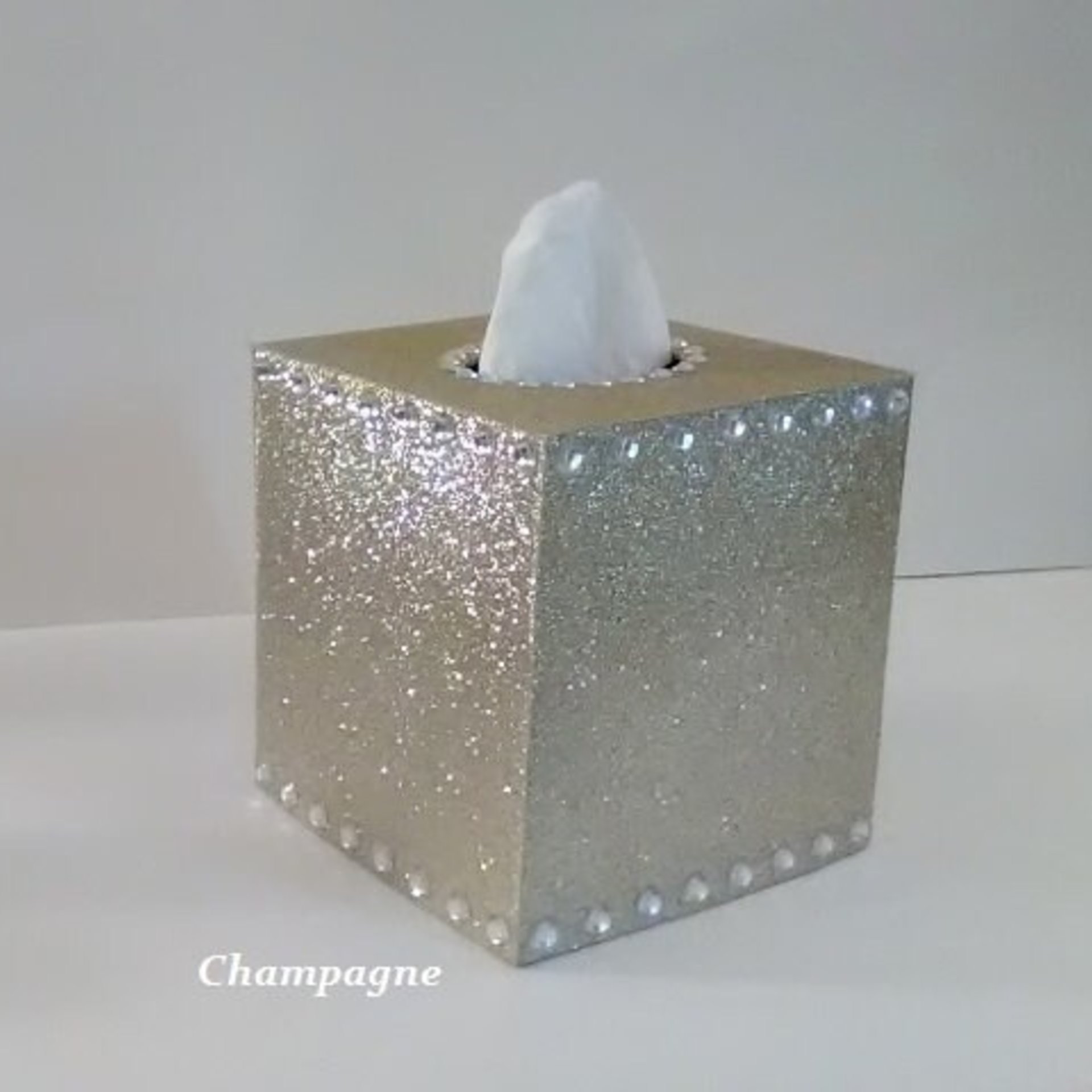 Glitter & Bling Tissue Box Cover-Sparkling Fine Glitter in Turquoise or a Variety of Glitter Colors w/ Clear Rhinestones
