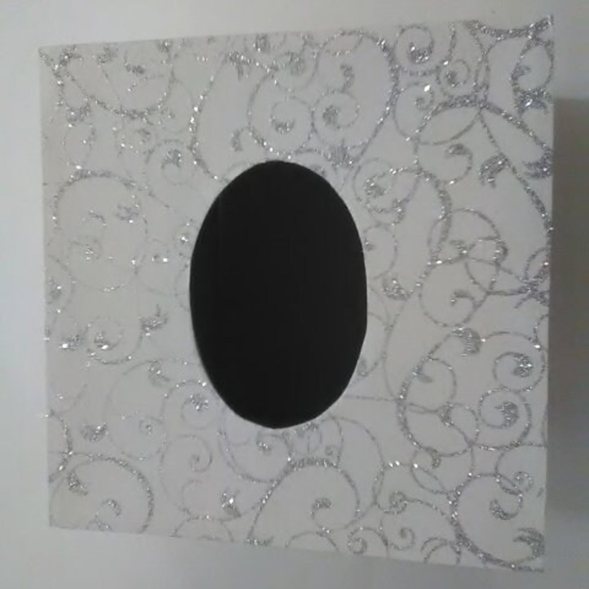 White & Silver Swirl Tissue Box Cover-White w/Sparkling Silver Glitter Swirls,Square Tissue Holder