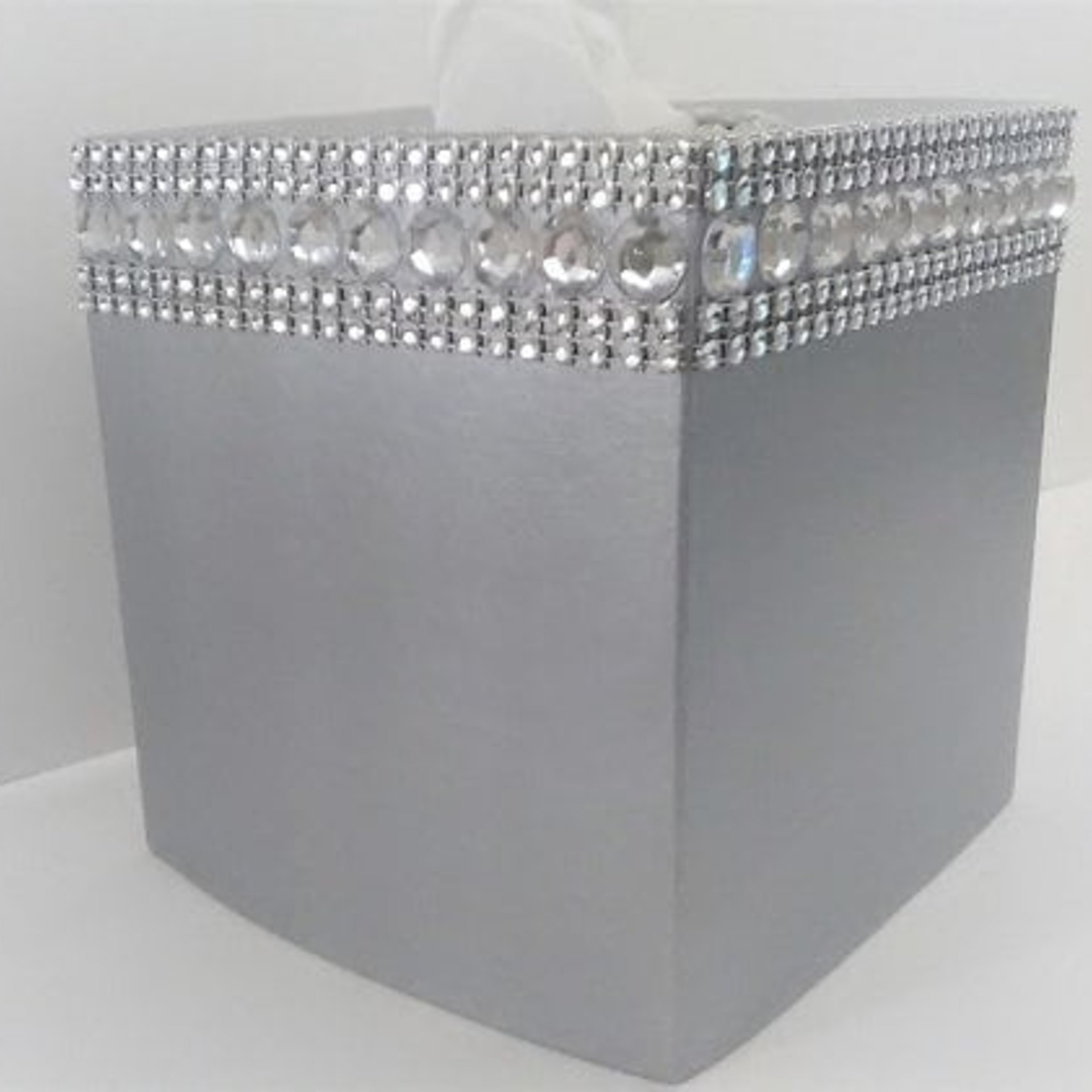 Bling Tissue Box Cover-Handpainted Metallic Silver or Variety of Colors-w/Clear Rhinestones and Silver Diamond Wrap