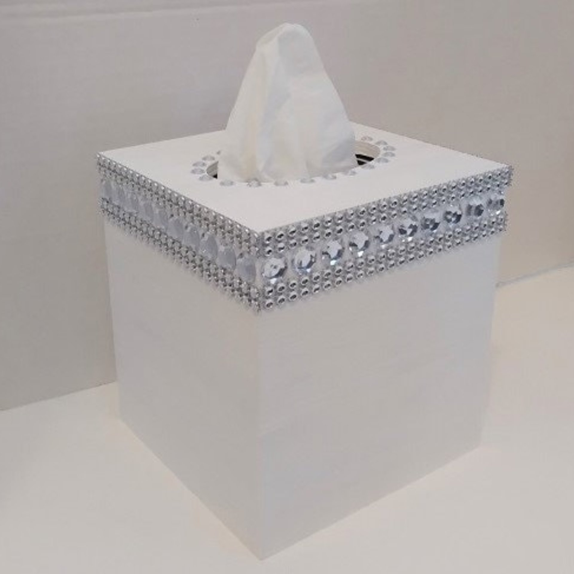 Bling Tissue Box Cover-Handpainted Metallic Silver or Variety of Colors-w/Clear Rhinestones and Silver Diamond Wrap