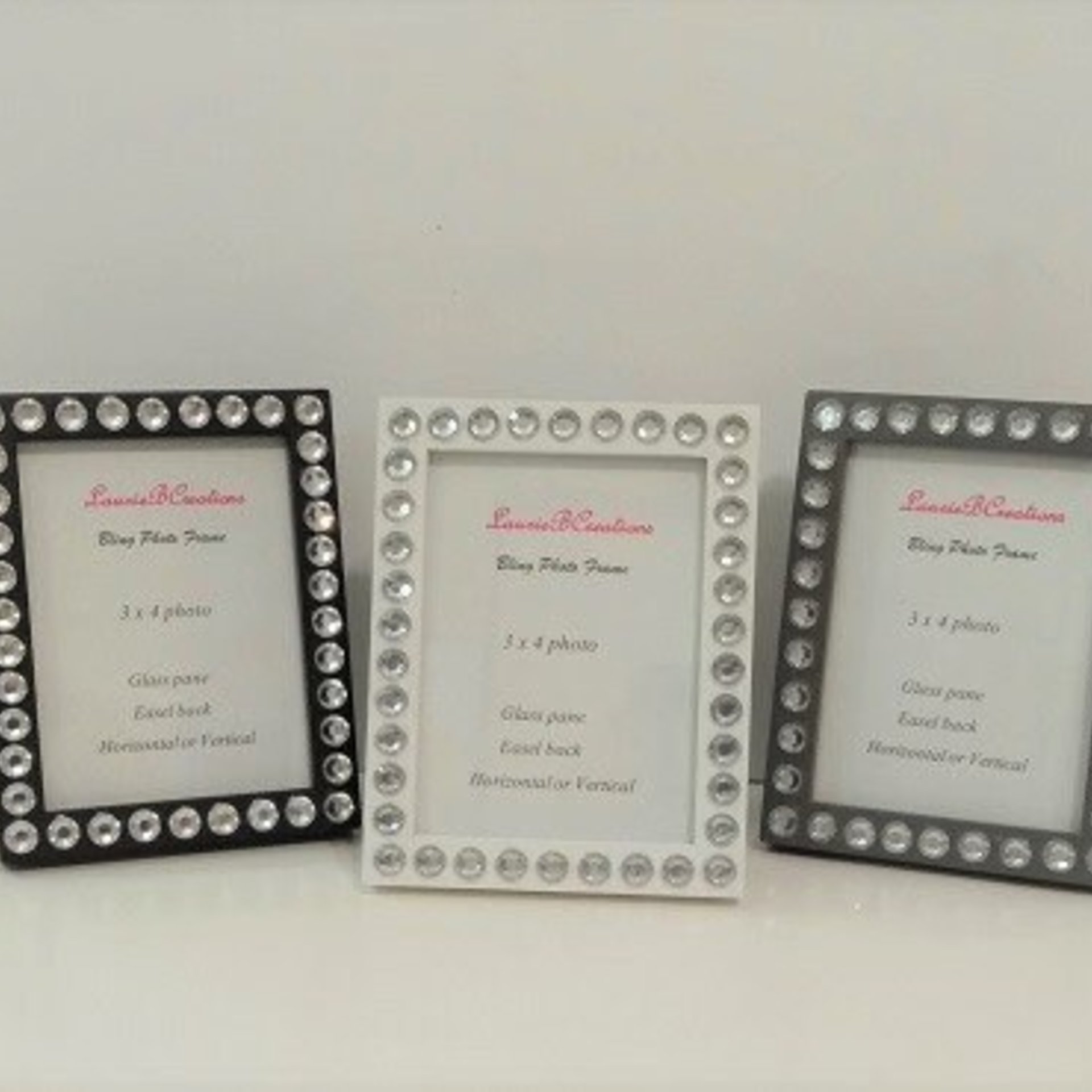 Bling Picture Frame - Black, White or Gray Mini Desktop Frame w/Clear Rhinestones - for 3" x 4" photos or info