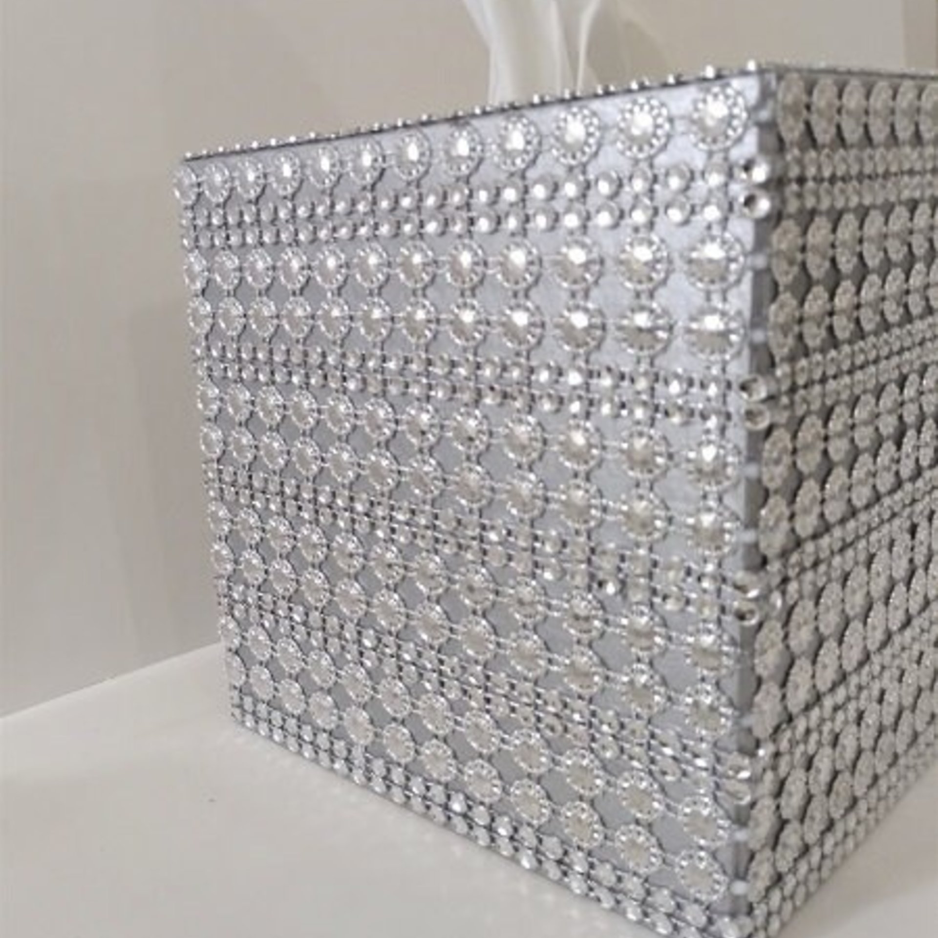 Bling Jeweled Flower & Diamond Wrap Tissue Box Cover-Handpainted w/Sparkling Silver Circle Flower Shaped Diamond Wrap