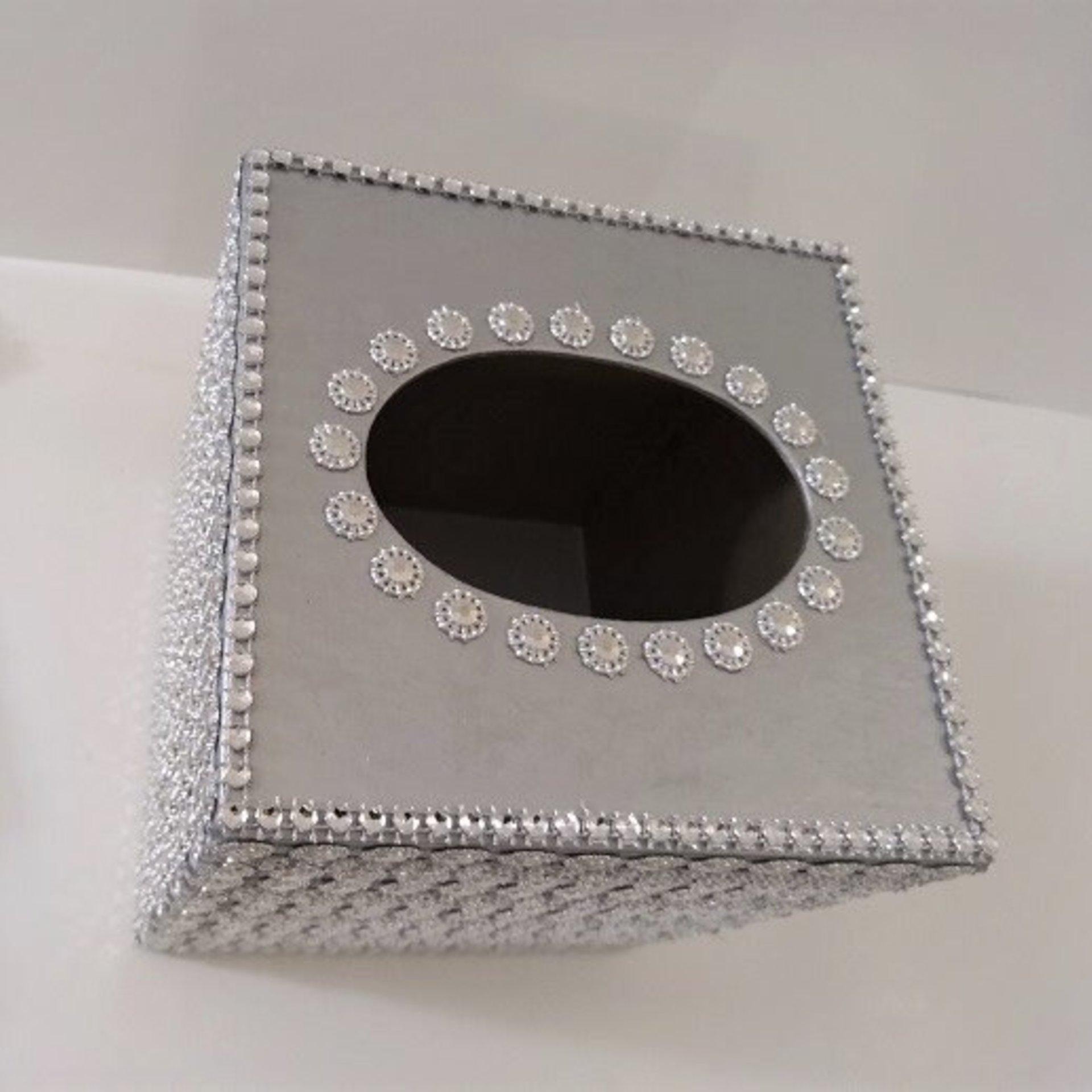 Bling Jeweled Flower & Diamond Wrap Tissue Box Cover-Handpainted w/Sparkling Silver Circle Flower Shaped Diamond Wrap