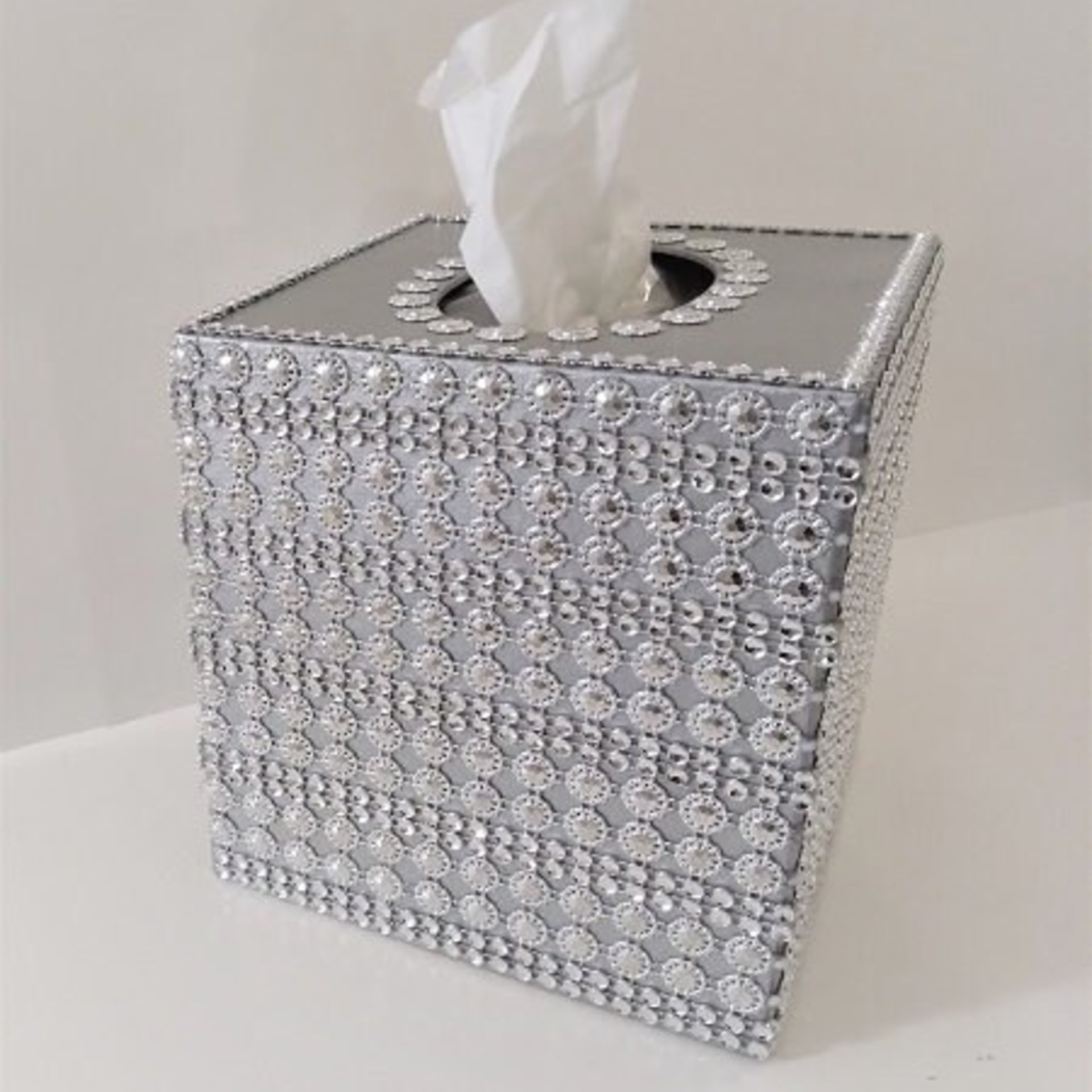 Bling Jeweled Flower & Diamond Wrap Tissue Box Cover-Handpainted w/Sparkling Silver Circle Flower Shaped Diamond Wrap
