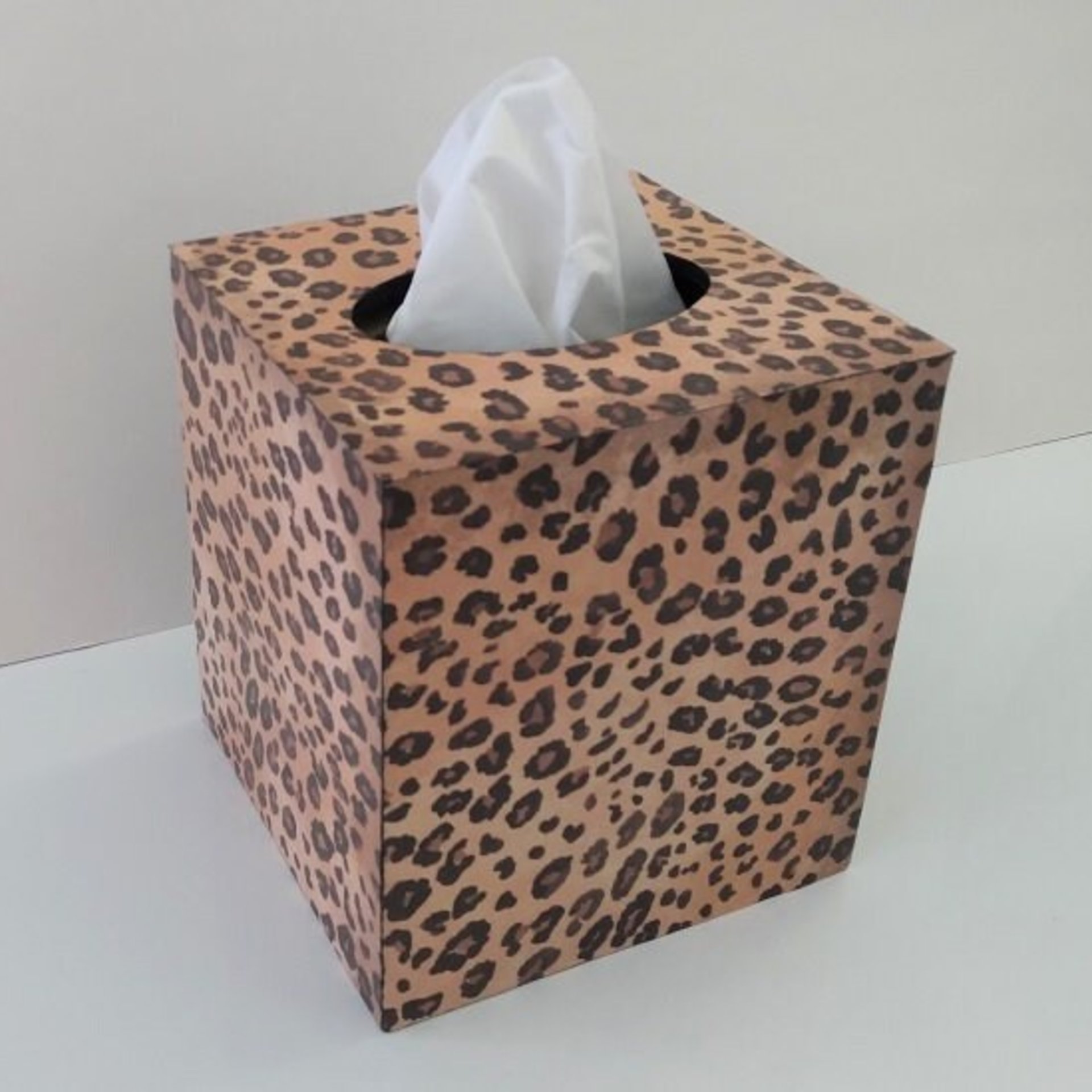 Leopard Tissue Box Cover - Decoupage Wood Tissue Holder in Decorative Animal Print 