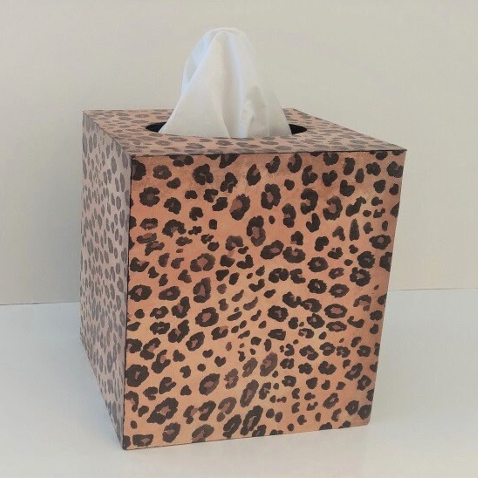 Leopard Tissue Box Cover - Decoupage Wood Tissue Holder in Decorative Animal Print 