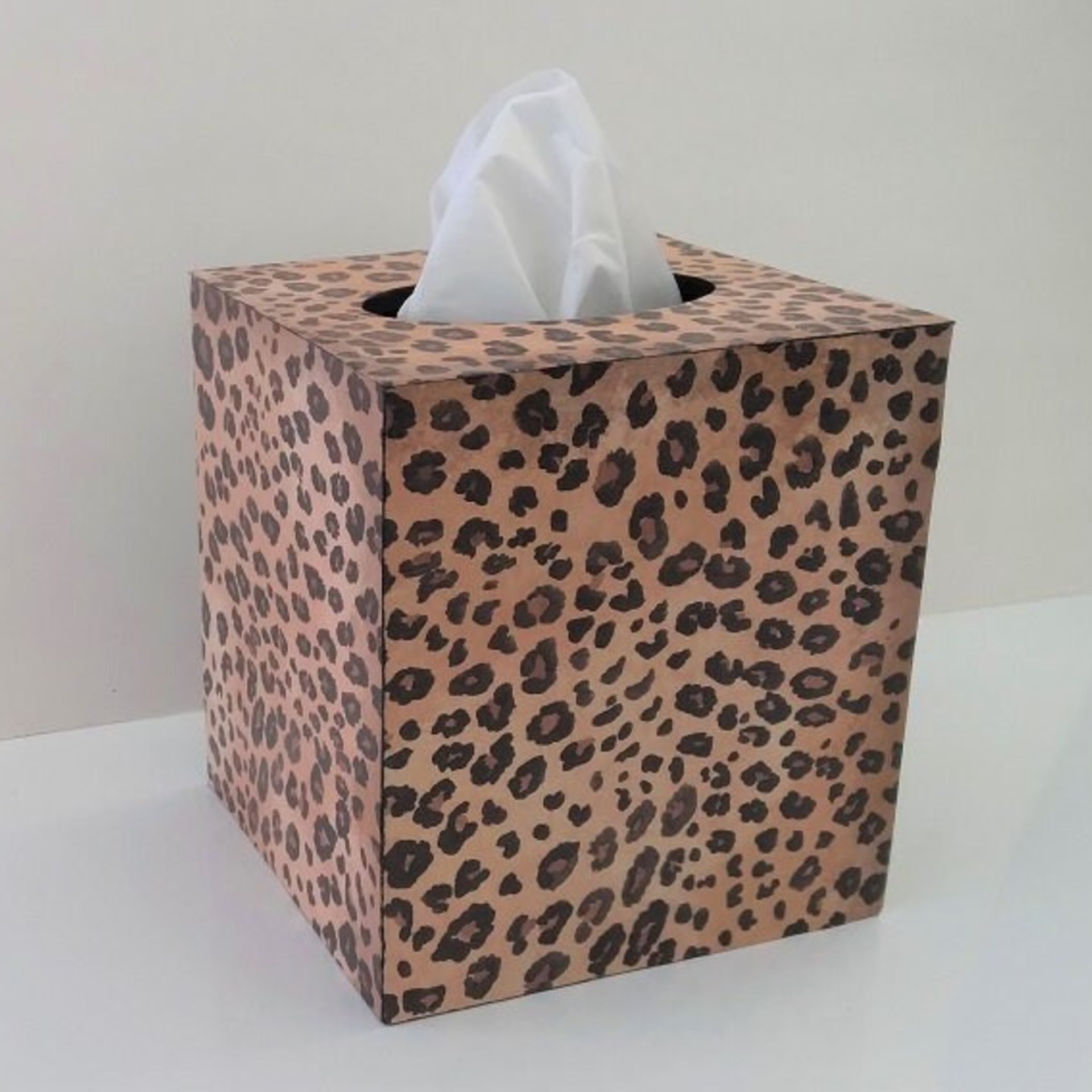 Leopard Tissue Box Cover - Decoupage Wood Tissue Holder in Decorative Animal Print 