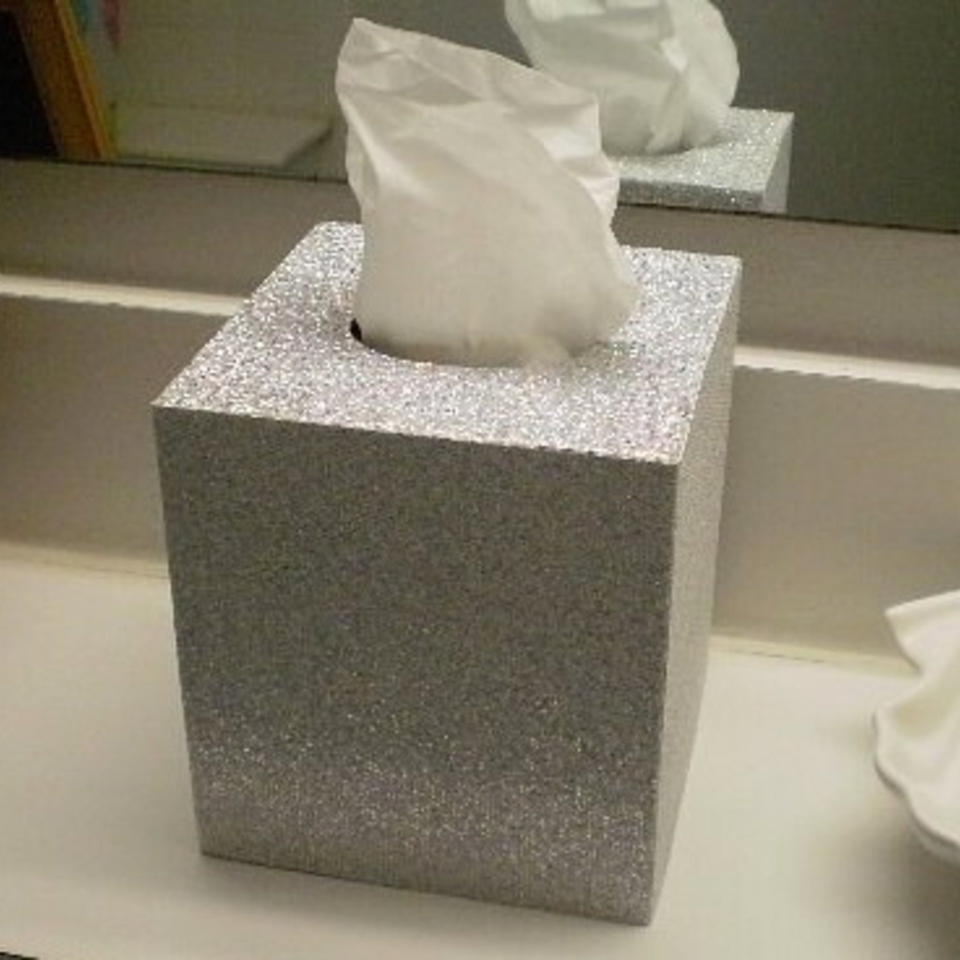 Silver Glitter Tissue Box Cover-Super Sparkling Octagon/Prisma Glitter - Bathroom Accessories, Office, Wedding, Home