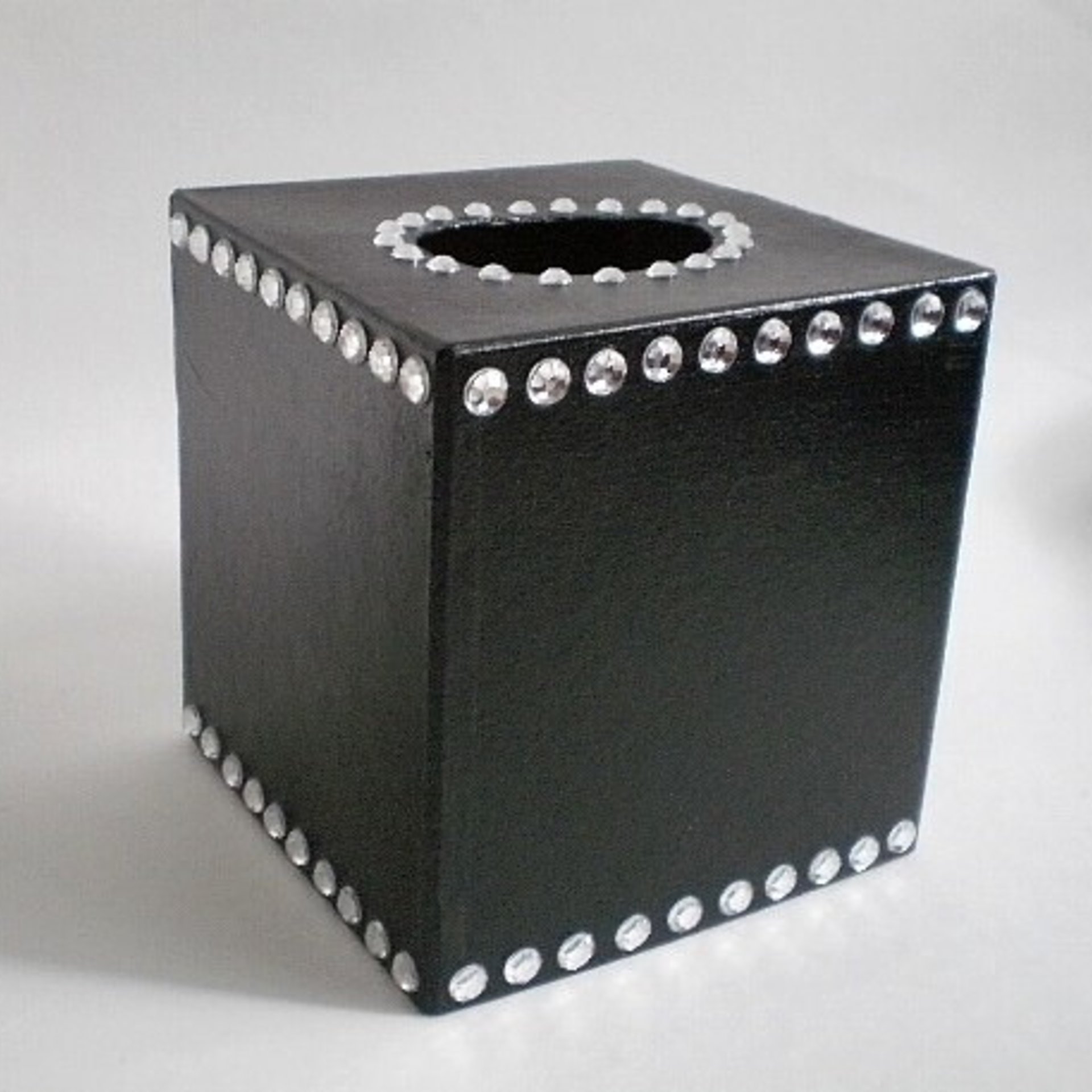 Bling Tissue Box Cover-Decorative Handpainted in Black or a Variety of Colors w/Sparkling Clear Rhinestones,Square Tissue Box