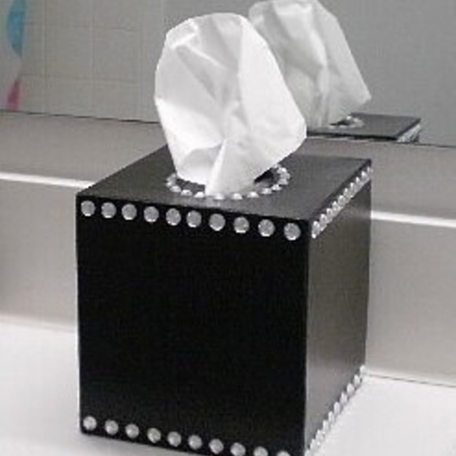 Bling Tissue Box Cover-Decorative Handpainted in Black or a Variety of Colors w/Sparkling Clear Rhinestones,Square Tissue Box