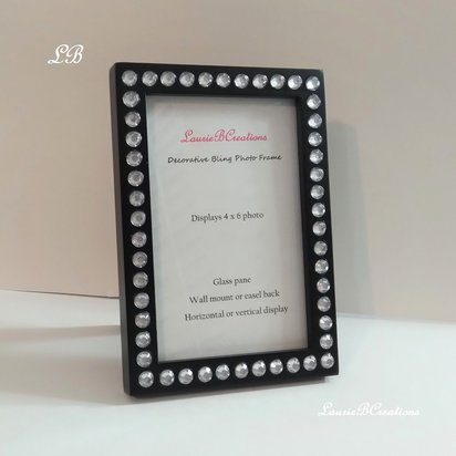 Bling Picture Frame - Black or White w/ Clear Rhinestones - for 4 x 6 or 5 x 7 photos or info