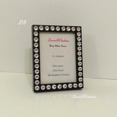 Bling Picture Frame - Black, White or Gray Mini Desktop Frame w/Clear Rhinestones - for 3" x 4" photos or info