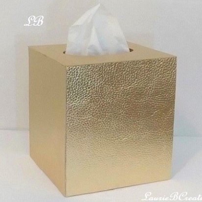Metallic Gold Tissue Box Cover - Textured vinyl tissue holder, faux leather square tissue box