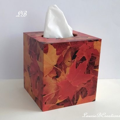 Fall Leaves Tissue Box Cover - Autumn Decoupage Square Tissue Holder 