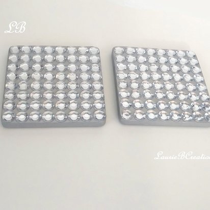 Bling Coaster Set - Silver and Clear Rhinestone Drink Coasters - Set of 2 