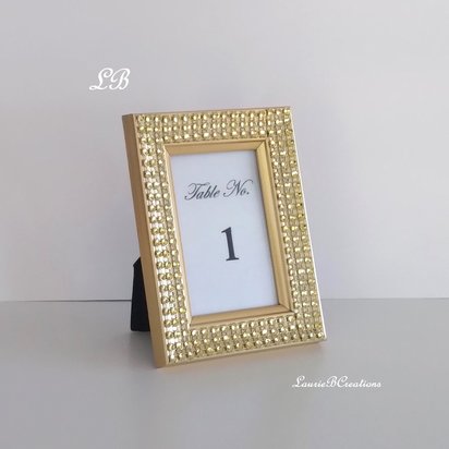 Bling Table Number Frame- Gold Diamond Wrap Tabletop Frame for 2 x 3 info or photo