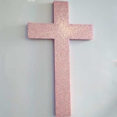 Glitter Wall Cross - Sparkling Fine Glitter Cross in Blush/Rose or a Variety of Colors -  9.5" or 12"