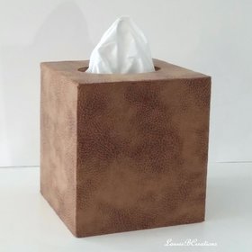 Brown Faux Suede Tissue Box Cover - Light and dark brown microsuede leather with distressed effect