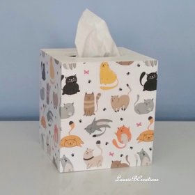 Cat Tissue Box Cover - Decoupage square tissue holder with multi color cats