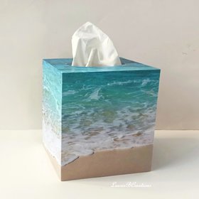 Beach Water Tissue Box Cover - Decoupage Square Tissue Holder 