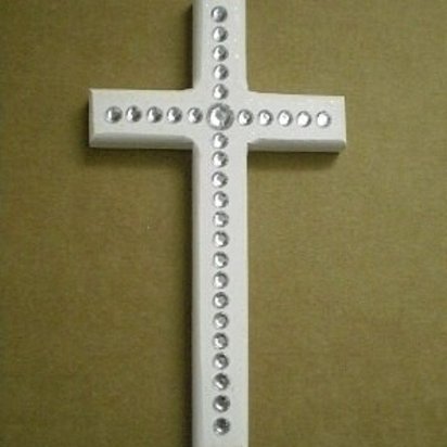 Bling Wall Cross - Handpainted Wood Cross w/ clear rhinestones and glitter paint - 8" x 4.5"