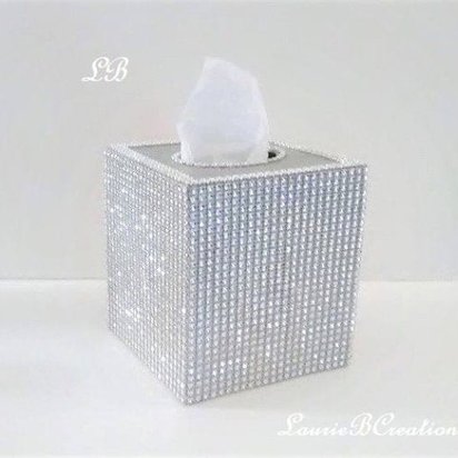 Bling Tissue Box Cover-Silver or Gold Diamond Wrap Square Tissue Holder-Sparkling Decor