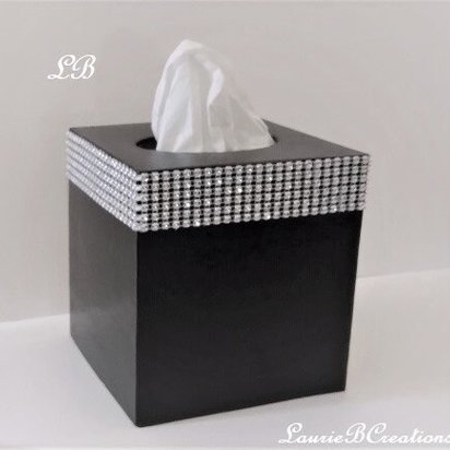 Bling Tissue Box Cover - Handpainted In a Variety of Colors w/Silver Diamond Wrap Bling, Home Decor, Office, Wedding