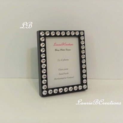 Bling Picture Frame - Black, White or Gray Mini Desktop Frame w/Clear Rhinestones - for 3" x 4" photos or info