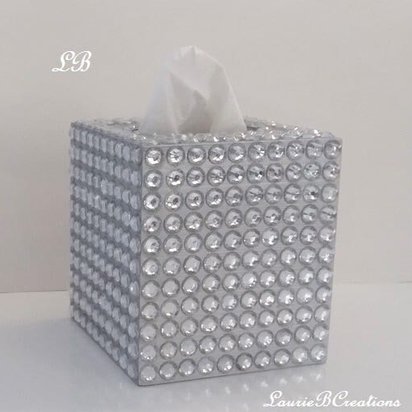 Rhinestone Bling Tissue Box Cover- Handpainted in Silver or Variety of Colors w/ Large Clear Rhinestones-Wedding,Home,Office,Bath