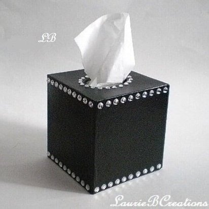 Bling Tissue Box Cover-Decorative Handpainted in Black or a Variety of Colors w/Sparkling Clear Rhinestones,Square Tissue Box