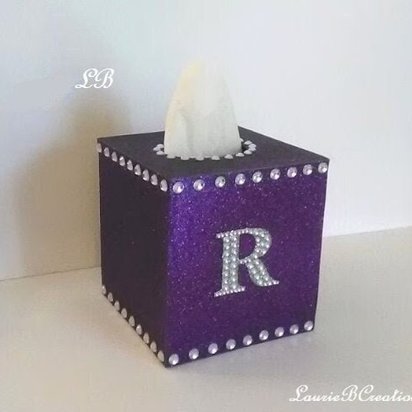 Glitter & Bling Initial Tissue Box Cover-in a Variety of Colors w/Clear Rhinestones and Bling Monogram Letter A-Z